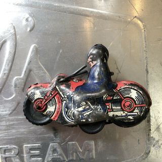 Rare British Made Tin Plate Vintage Motorcycle And Rider Metal Toy