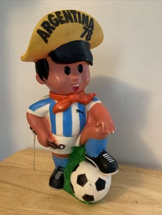Vintage Fifa World Cup 1978 Soccer Mascot Gauchito Advertising Doll Bank