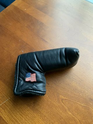 Vtg Scotty Cameron Usa Black Leather American Flag Putter Head Cover