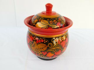 Russian Khokhloma Lacquer Hand Painted Wooden Bowl - 8 " X 6.  75 " Large