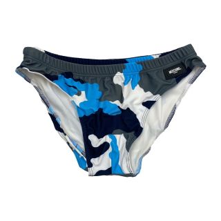 Moschino Blue Camo Swimming Briefs | Vintage High End Y Front Trunks Swimwear