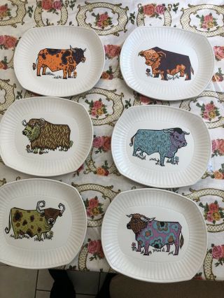 A Set Of 6 Vintage Beefeater Steak Plates From English Ironstone Pottery Ltd