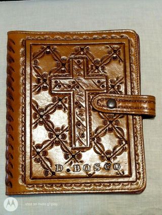 Vintage D.  Bosco Brown Leather Bible Cover Hand Tooled