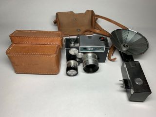 Vintage Argus C33 35mm Film Camera With Argus Leather Case And Flash