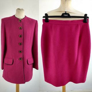 Vintage Jaeger 100 Pure Wool 2 Piece Suit Jacket Size 10 Skirt Size 12 Pink