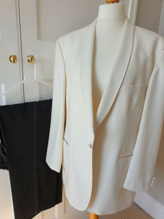 Mens Vintage Cream / White Tuxedo Dinner Suit Vtg M&s St Michael 44 " R 38 " W 29 " L