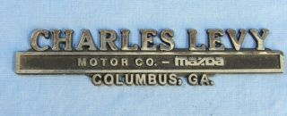 Vintage Metal Auto Car Dealership Emblem / Badge Charles Levy Mazda Columbus,  Ga