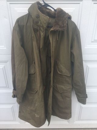 Vintage Us Army 1940’s Ww2 Era Fur Lined Parka Jacket Small