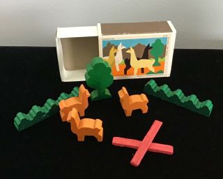 Juri Matchbox Toy Wooden Herd Of Lamas West Germany Miniature Vintage