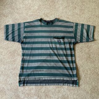 Vintage 90s Quicksilver Striped Surf Pocket T - Shirt Usa Green Gray Size Xl Skate