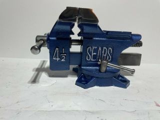 Restored Vintage Sears With 4.  5 " Jaws And Anvil Swivel Base Bench Vise