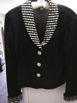 Vintage St.  John Evening Santana Knit Size 8 Black Embellished Shimmer Jacket Euc