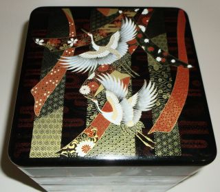 Bento Box - 5 Tier Black Lacquered Collectible Bento Box - Artistic Design W/cranes