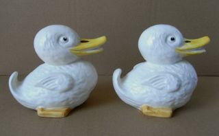 Vintage Sylvac Pottery Happy Duck Ornaments Model No 1499 White & Yellow