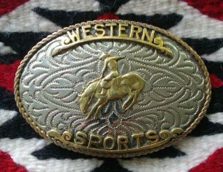 Western Sports Rodeo Cowboy Horse Belt Buckle German Silver C&j Hurst Tx Texas