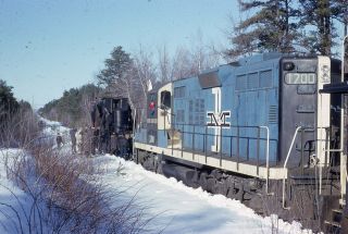 Slide B&m Boston And Maine 1700 Scene With Mow Equipment In 1965