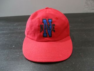 Vintage Nike Hat Cap Red Blue Spell Out Logo Snap Back Adjustable Mens 90s