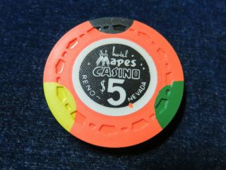 Orig Vintage Casino Poker Chip " $5 - Hotel Mapes - Reno Nevada "