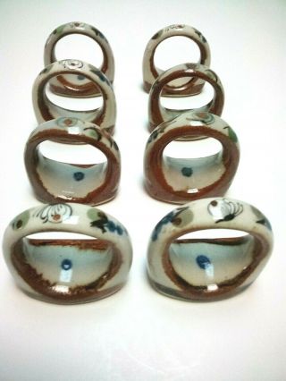 Ken Edwards Tonala,  El Palomar Mexican Pottery (8) Napkin Rings