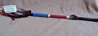 Native Navajo Handmade Wood,  Leather And Beaded 12 " Talking Stick M0192