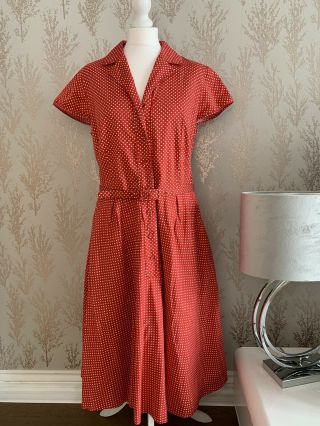 Laura Ashley Contemporary Retro Vintage Red Polka Dot Dress Uk 16