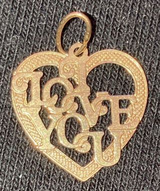 Vintage I Love You Heart 14k Yellow Rose Gold Pendant Charm Necklace