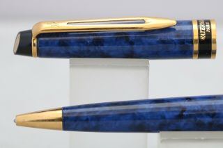 Vintage Waterman Expert Mki Ballpoint Pen,  French Blue With Gold Trim