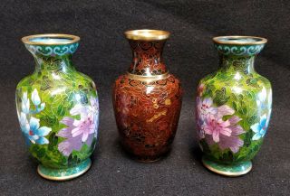 Three Jingfa Cloisonne Brass Enamel Vases,  5 1/2 "