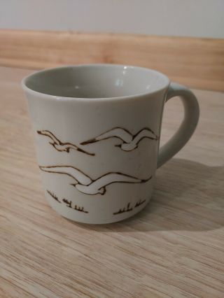 Vtg Otagiri Japanese Teapot and mug Stoneware Teapot Rattan Handle Seagulls 3