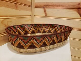 Authentic Handmade African Coiled Grass Weaving - Oblong Bowl Tray Basket 3
