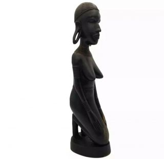 Vintage African Art Fertility Goddess Woman Hand Carved Wood Statue Figurine