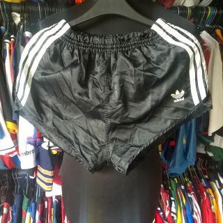 Black Sprinter Soccer Football Shorts Trunks 1980s Vintage Adidas Size Adult M
