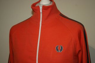 Fred Perry Twin Taped Track Jacket - M - Burnt Orange/navy - Vintage Mod Top