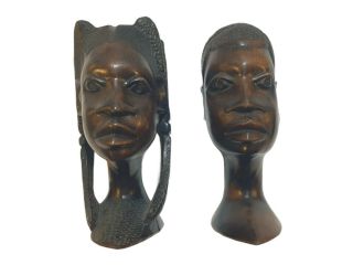 African Hand Carved Wood Wooden Female Heads Busts Figurines