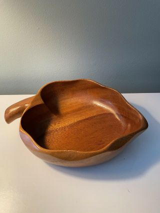 Vintage Hawaiian Monkeypod Hard Wood Nut/ Snack Bowl Leaf Shape