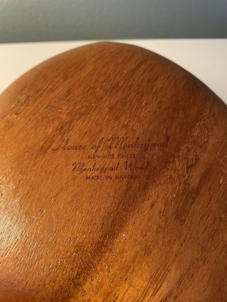 Vintage Hawaiian Monkeypod Hard Wood Nut/ Snack Bowl Leaf Shape 3