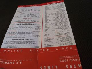1952 United States Lines Sailing Schedule S.  S.  United States S.  S.  America 2