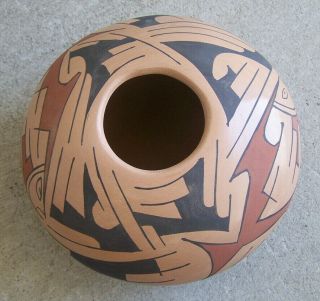 Mata Ortiz Casas Grandes Clay Orange Pot with Geometric Pattern,  Flat 1,  Mexico 2