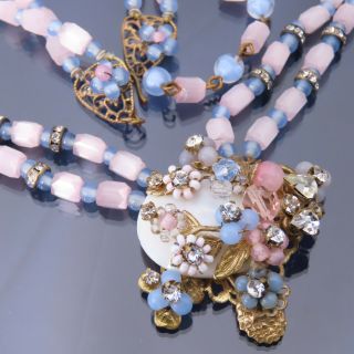 Early Vintage Miriam Haskell (?) Pink & Blue Double Strand Beads W/rondelles