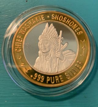 Native American Series Chief Washakie Shoshones.  999 Pure Silver Gaming Token