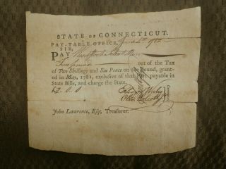 Colonial Paper Connecticut Ct Pay Note Receipt 1782 Signed Oliver Wolcott