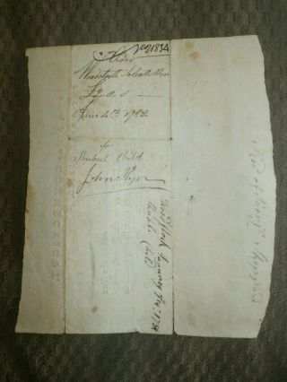 Colonial Paper Connecticut CT Pay Note Receipt 1782 Signed Oliver Wolcott 3