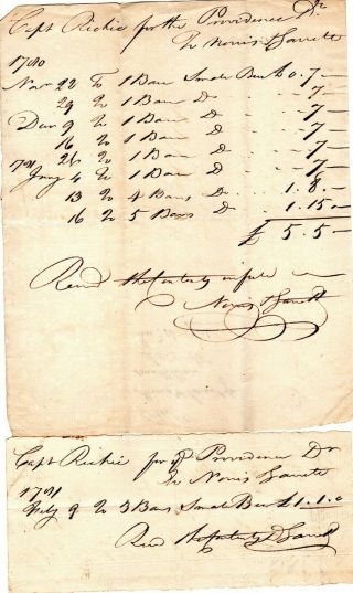 1782,  Hms Providence,  British Navy,  Trio Of Documents,  Goods And Services