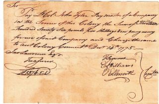 Dec.  1775,  Siege Of Boston,  Oliver Ellsworth,  Lt.  Col.  Tyler,  Signed Pay Order
