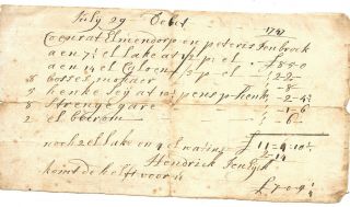 Elmendorf Tavern Kingston York Hendrick Ten Eyck Signed Invoice 1747
