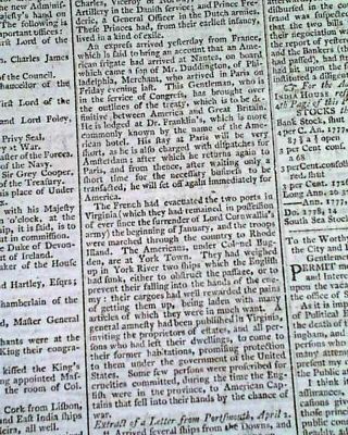 Revolutionary War Era Enemy London Chronicle England Old 1783 Newspaper