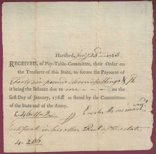 Connecticut Pay Table Document,  Revolutionary War Soldier,  Jany 23,  1783