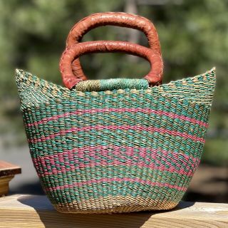 Authentic Handmade African Bolga Ghana Basket - Small Shopper Market Tote