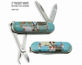 Multi Gemstone Inlay Pocket Knife With Scissors