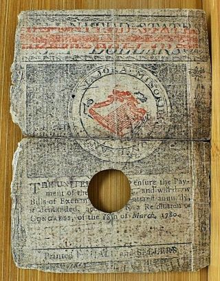 RARE 1780 STATE OF MASSACHUSETTS BAY EIGHT DOLLAR COLONIAL CURRENCY INTEREST PD 2